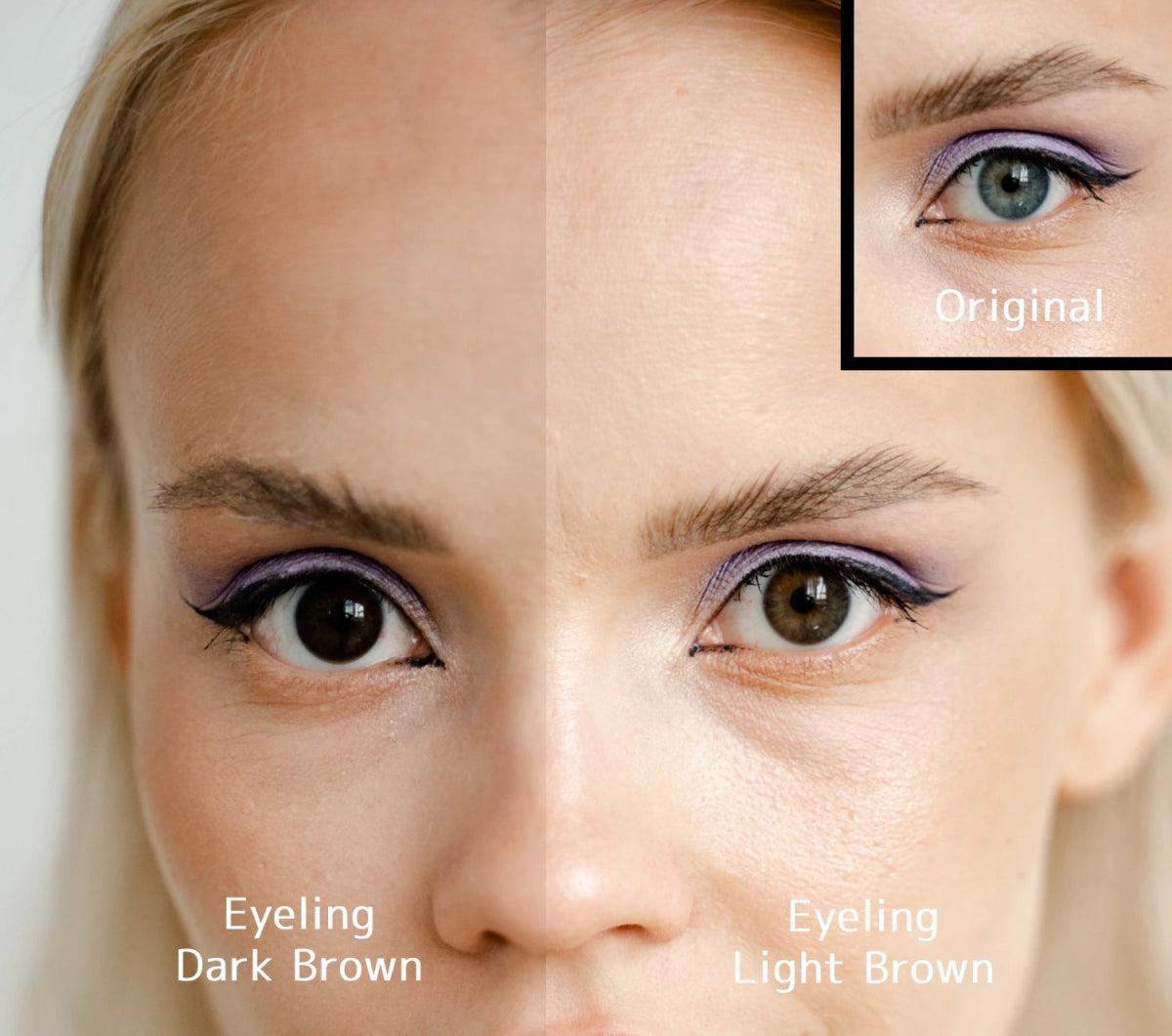 Eyeling Dark Brown compared to Eyeling Light Brown colored contacts